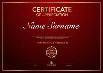 Certificate template red and gold luxury style image. Diploma of geometric modern design. eps10 vector.