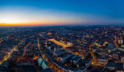 Aerial drone view on Bytom city at evening. Bytom, Silesia, Poland