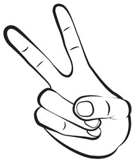 A hand making two finger V-sign victory gesture symbolizes love and peace or one of the 2020 Belarus protest signs. A stroke line vector illustration, can be used as icon, symbol or a logo