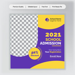 Obraz premium School Students Admission social media post, promotional discount Back to school admission social media post banner template Design.Back to School admission by social media Instagram,Facebook post kit