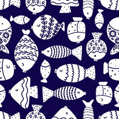 Cute fish.  Kids  background. Seamless pattern. Can be used in textile industry, paper, background, scrapbooking.