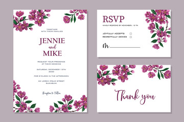 Fototapeta na wymiar Watercolor wedding invitation with rose, peony , anemone, and various beautiful flower and leaf arrangement. Handdrawn vector watercolor style.