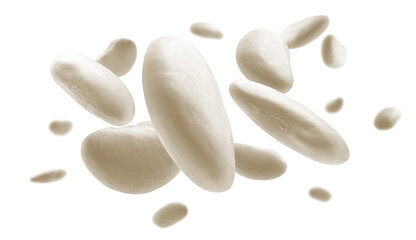 White beans levitate on a white background