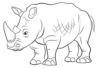 ПечатьIn the animal world. Coloring book for children, big and scary rhino.