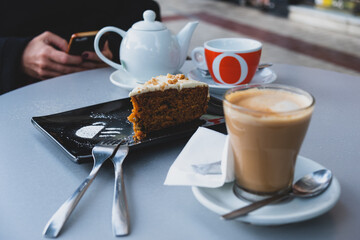 Coffee and carrot cake on a cold winter afternoon