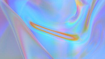 Polyethylene. Transparent Rainbow Plastic or Glass. Holographic Rainbow foil. Neon background. Abstract  3D rendering
