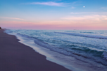 Beautiful twilight sea in sunset with pastel sky