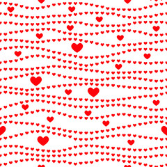 Seamless pattern of red hearts. Vector illustration on a white background.