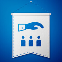 Blue Boss with employee icon isolated on blue background. White pennant template. Vector.