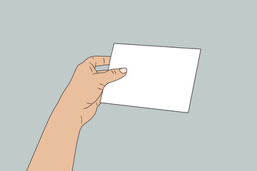 A female hand holds a blank sheet. Vector stock illustration eps10. 