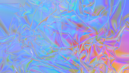 Obraz na płótnie Canvas Polyethylene. Transparent Rainbow Plastic or Glass. Holographic Rainbow foil. Neon background. Abstract 3D rendering