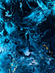 Neon blue creative abstract hand painted background, marble texture