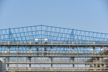 Construction site with scaffolding Steel structure.