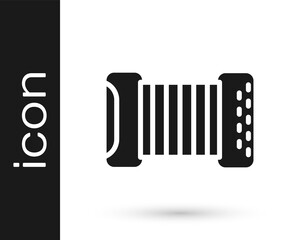 Black Musical instrument accordion icon isolated on white background. Classical bayan, harmonic. Vector.