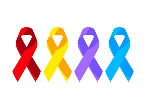 Ribbons of various colors to fight cancer.  Isolated over white background.