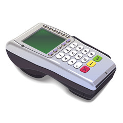 Old-style portable 3d terminal. Terminal for cashless payments.
