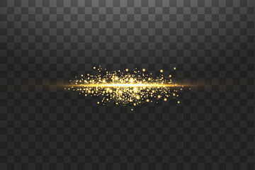 Glow isolated gold transparent effect, lens flare, explosion, glitter, line, sun flash, spark and stars. For illustration template art design, banner for Christmas celebrate, magic flash energy ray