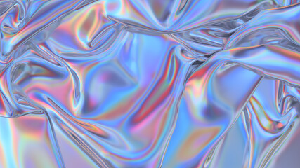 Abstract 3d rendering. Digital fabric. Sci-fi background. Holographic neon foil. Rainbow reflection.