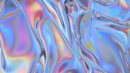Obraz na płótnie Canvas Abstract 3d rendering. Digital fabric. Sci-fi background. Holographic neon foil. Rainbow reflection.