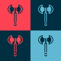 Pop art Medieval axe icon isolated on color background. Battle axe, executioner axe. Medieval weapon. Vector.