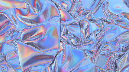 Abstract 3d rendering. Digital fabric. Sci-fi background. Holographic neon foil. Rainbow reflection.