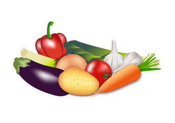 Verduras variadas sobre fondo blanco