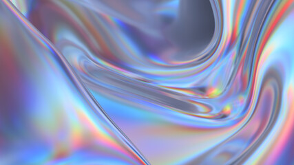 Abstract 3d rendering. Digital fabric. Sci-fi background. Holographic neon foil. Rainbow reflection.