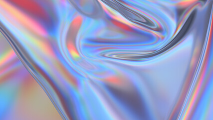 Abstract 3d rendering. Digital fabric. Sci-fi background. Holographic neon foil. Rainbow reflection.