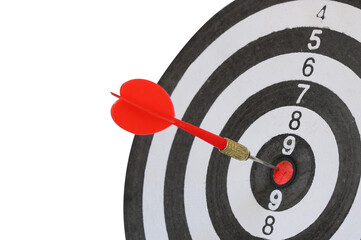 Red Darts hitting on Dartboard isolated on white background. for the game focuses on success,...