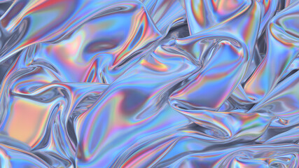 Abstract 3d rendering. Digital fabric. Sci-fi background. Holographic neon foil. Rainbow reflection.