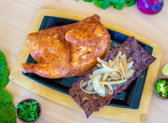 Juicy roasted chicken and meat
