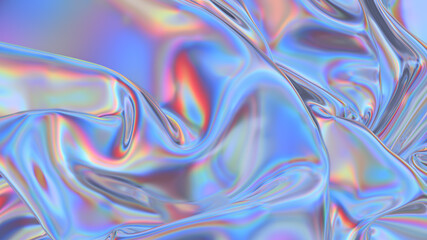 Abstract 3d rendering. Digital fabric. Sci-fi background. Holographic neon foil. Rainbow reflection.