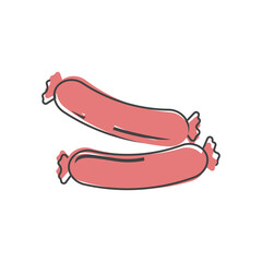 Sausage vector icon on cartoon style on white isolated background.