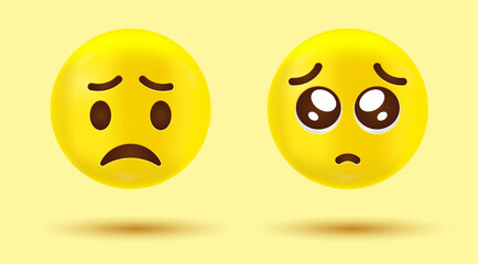 3d Sad Pensive emoji, Pleading Face, Disappointed Face, Worried emoticon, Glossy Eyes, Begging Simp emotion character
