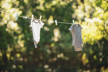 clothespins on rope, clothes for baby