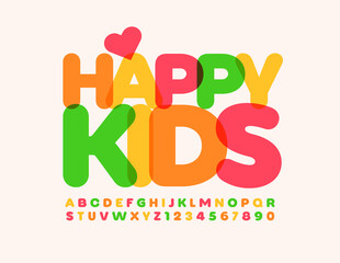 Vector cute sign Happy Kids with Decorative Heart. Artistic bright Font. Creative Alphabet Letters and Numbers set