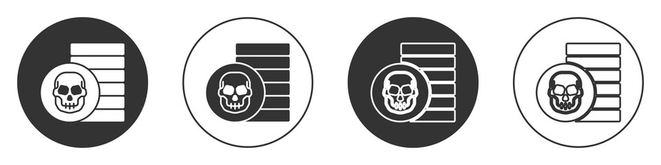 Black Pirate coin icon isolated on white background. Circle button. Vector.