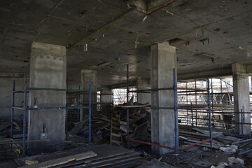 Interior view of construction works. a new civil construction site Building in Oman. Oman city. 