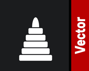 White Pyramid toy icon isolated on black background. Vector.