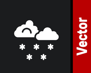 White Cloud with snow icon isolated on black background. Cloud with snowflakes. Single weather icon. Snowing sign. Vector.