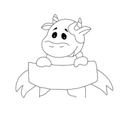 The outline of the bull in a scarf with ribbon in its paws