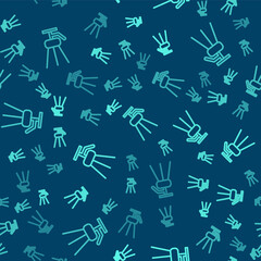 Green line Tripod icon isolated seamless pattern on blue background. Vector Illustration.