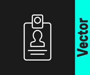 White line Identification badge icon isolated on black background. It can be used for presentation, identity of the company, advertising. Vector.