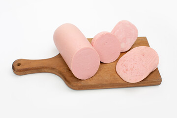 Turkey ham and sausage on white background