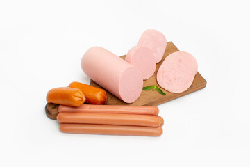 Turkey ham and sausage on white background