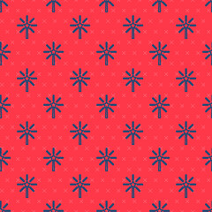 Blue line Firework icon isolated seamless pattern on red background. Concept of fun party. Explosive pyrotechnic symbol. Vector.