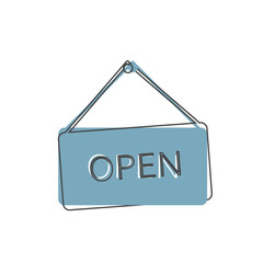 Open sign vector icon on cartoon style on white isolated background.
