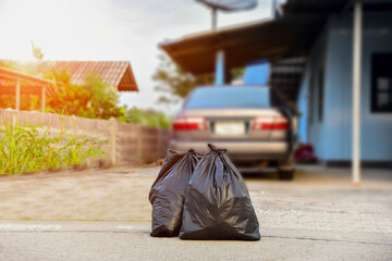 Garbage bag on floor concrete.