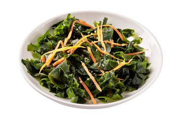 seaweed salad or kelp in a white dish isolated on white background with clipping path