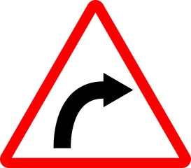Right curve sign. Red triangle background. Traffic safety signs and Symbols.